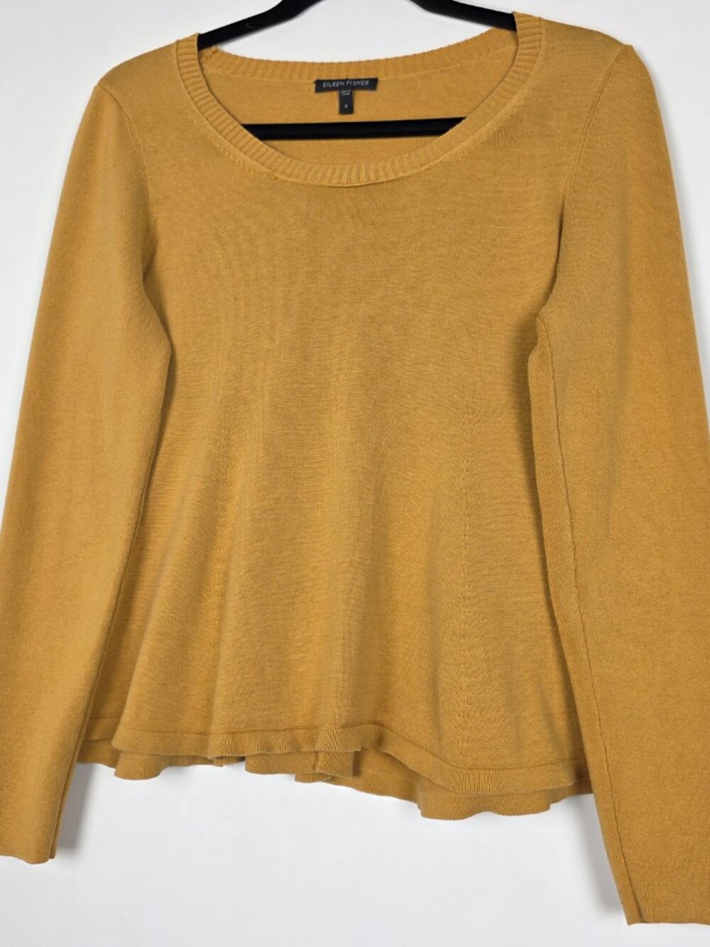 Eileen Fisher Silk Cotton Blend Knit Mustard Yellow Womens Small Long Sleeve Top